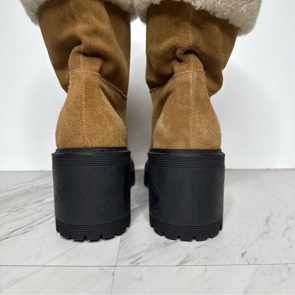 Marc Fisher Lug Sole Brown Suede Fur Cuff Boot 11M - Picture 4 of 16